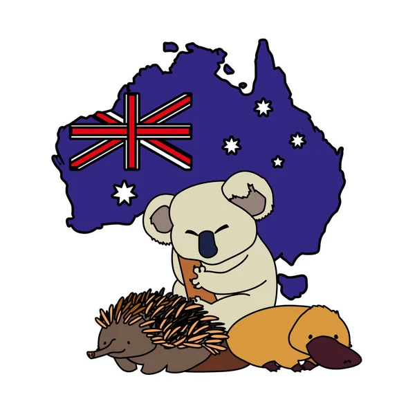 Animales de australia con mapa de australia en el fondo — Archivo Imágenes Vectoriales