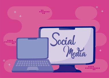Computer and laptop of social media concept vector design