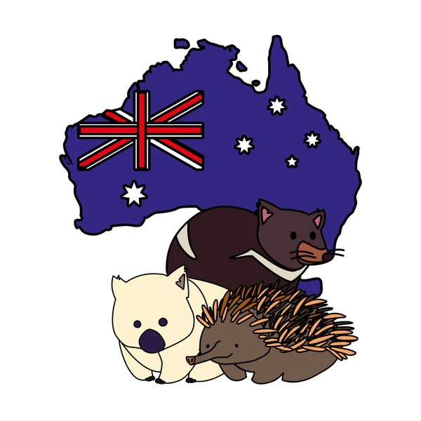 Animals of australia with map of australia in the background — 스톡 벡터