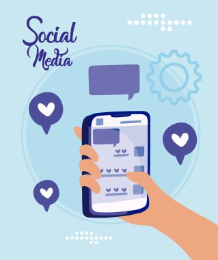 Hand holding smartphone of social media concept vector design