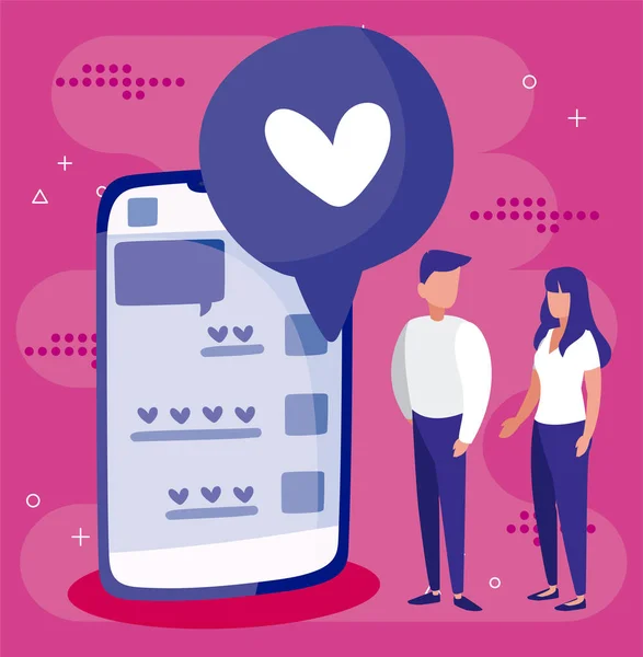 Smartphone vrouw en man van social media concept vector ontwerp — Stockvector