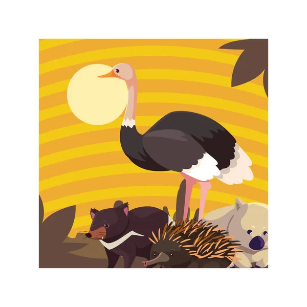 Card with animals in australian landscape — ストックベクタ