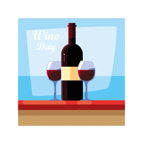 Wine bottle with wineglass, wine day label — Stock Vector