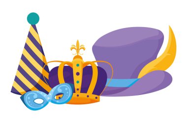 Isolated mardi gras mask hats and crown vector design