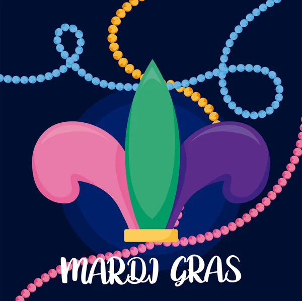 Mardi gras fleur de lis con diseño vectorial de collares — Archivo Imágenes Vectoriales