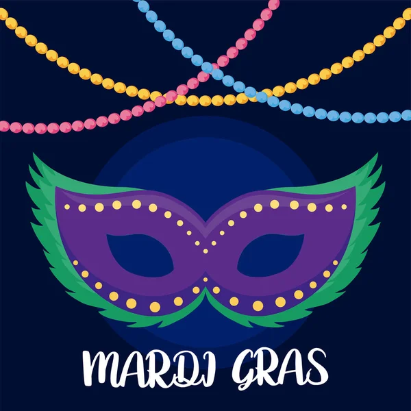 Mardi gras maska s náhrdelníky vektorový design — Stockový vektor