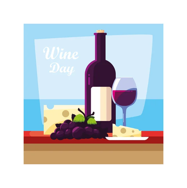 Wine bottle with wineglass, national wine day — Stock Vector