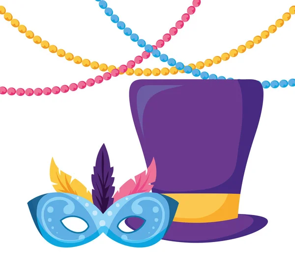 Mardi gras aislado máscara y sombrero vector diseño — Archivo Imágenes Vectoriales