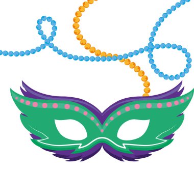 Isolated mardi gras mask and necklaces vector design