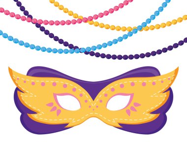 Isolated mardi gras mask and necklaces vector design