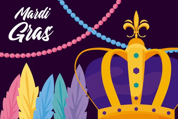 Mardi gras crown with feathers vector design — 图库矢量图片
