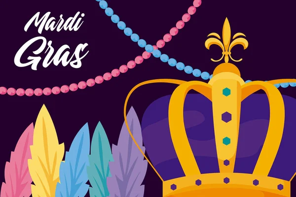 Mardi gras krone mit federn vektor design — Stockvektor