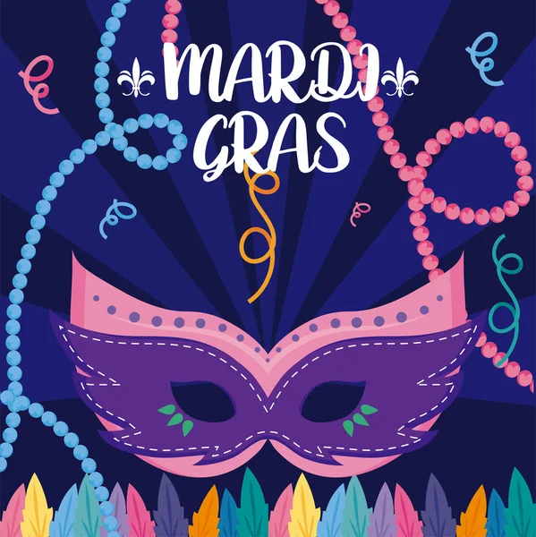 Μάσκα Mardi Gras με necklaces vector design — Διανυσματικό Αρχείο