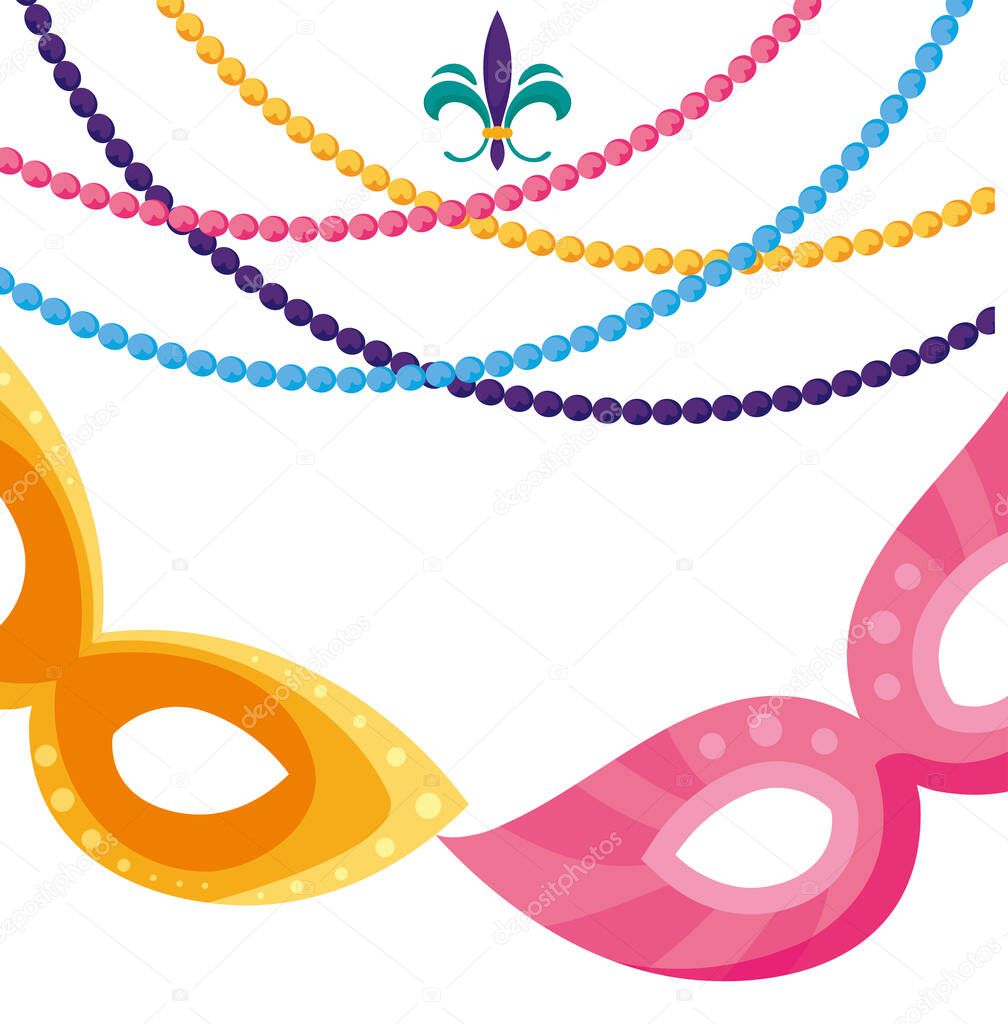 Isolated mardi gras masks and necklaces vector design
