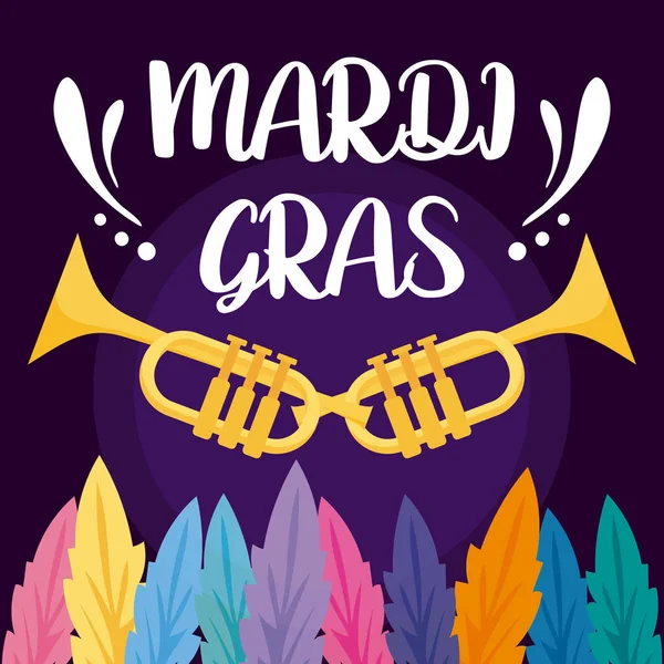 Σάλπιγγες Mardi gras με σχέδιο φορέα φτερών — Διανυσματικό Αρχείο