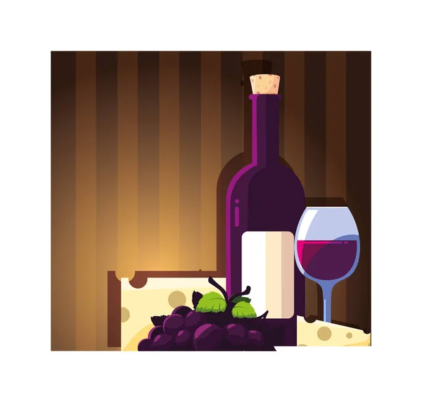 Вино бутылка с бокалом вина, национальный день вина — стоковый вектор