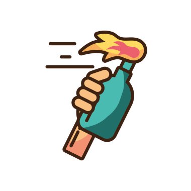 hand holding a bottle torch icon, fill style and colorful design