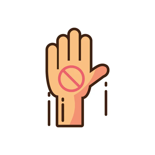 Hand met verboden teken pictogram, vul stijl en kleurrijk ontwerp — Stockvector