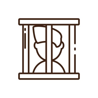 cartoon man in jail icon, line design