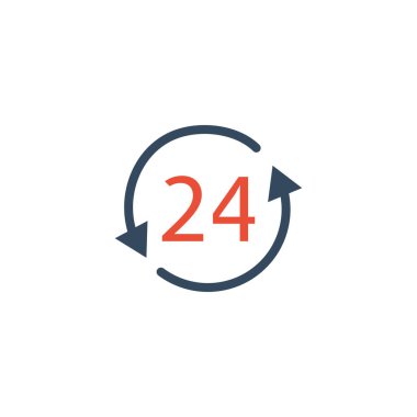 open around the clock, 24 hours on white background