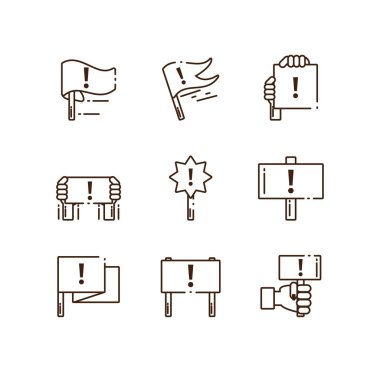 protest and warning signs icons set, line design