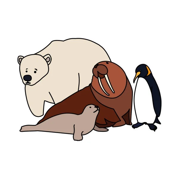 Animales árticos en un fondo blanco — Vector de stock