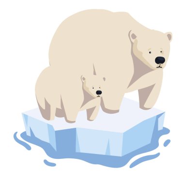 polar bear with cub at the winter landscape, mother and child