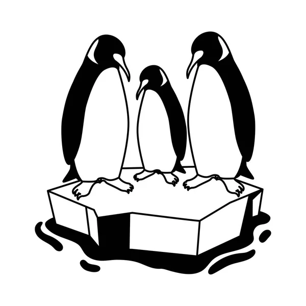 Three penguin on an ice floe drifting — Stock vektor