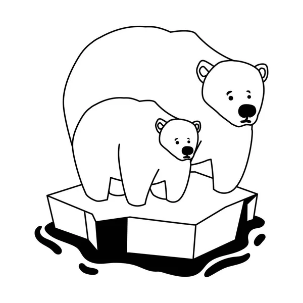 Urso polar com filhote na paisagem de inverno, mãe e filho —  Vetores de Stock