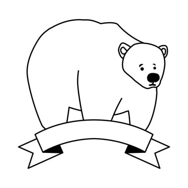 big white polar bear with ribbon on white background