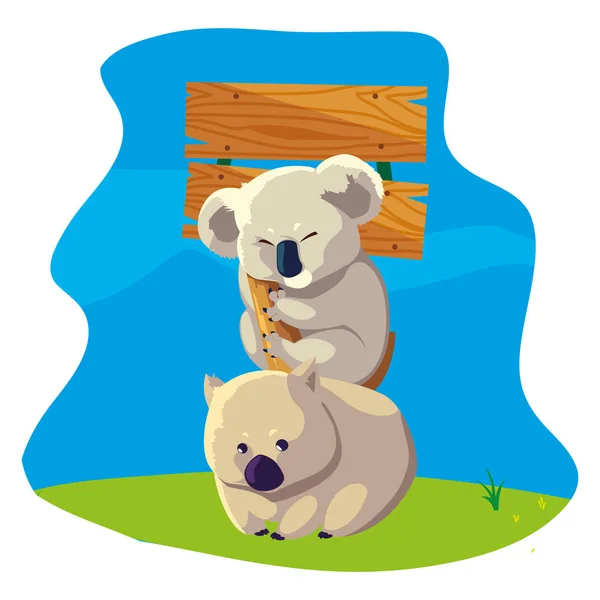 Koala y wombat sobre el paisaje — Vector de stock