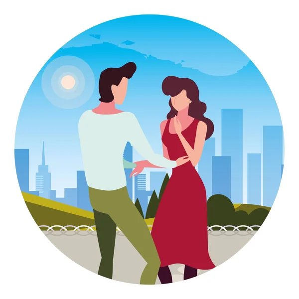 Un par de personas enamoradas caminando en el parque — Vector de stock