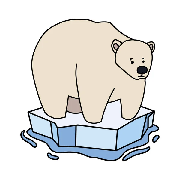 Polar bear on an ice floe drifting on white background — 스톡 벡터