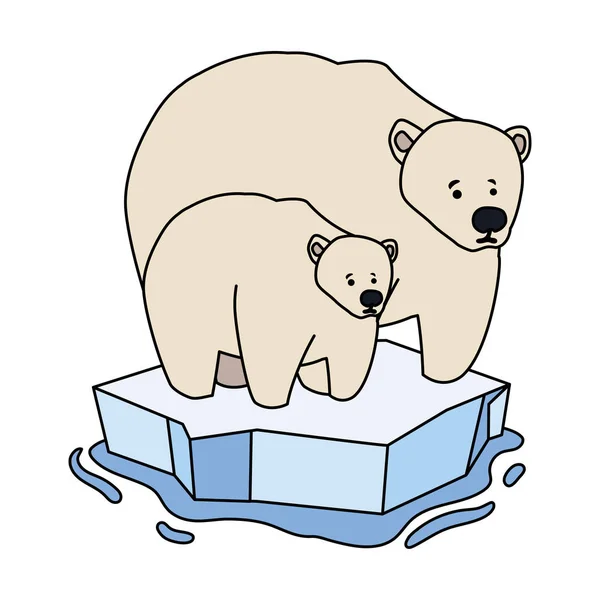 Urso polar com filhote na paisagem de inverno, mãe e filho —  Vetores de Stock