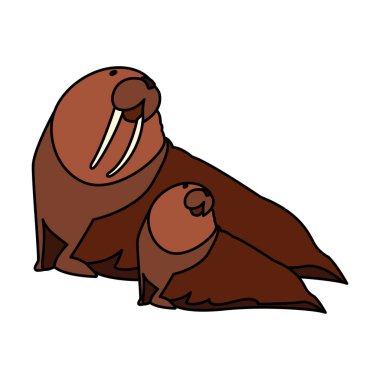 walrus with cub on a white background