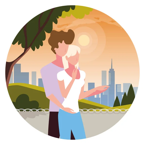 两个相爱的人在公园里散步 — 图库矢量图片