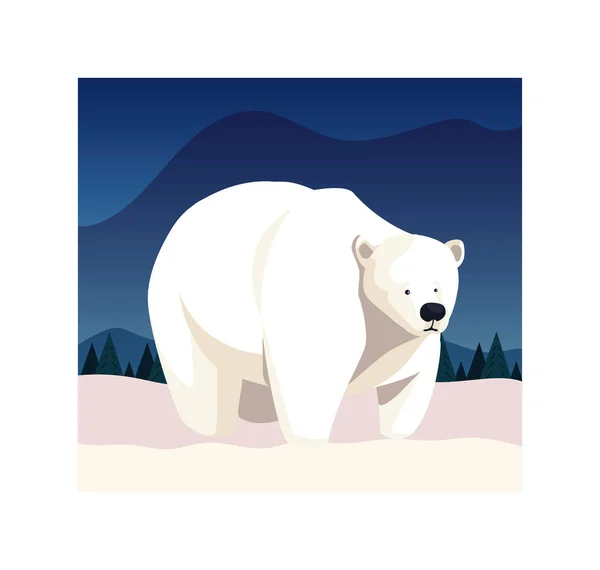 Πολική αρκούδα στο βόρειο πόλο, αρκτικό τοπίο — Διανυσματικό Αρχείο