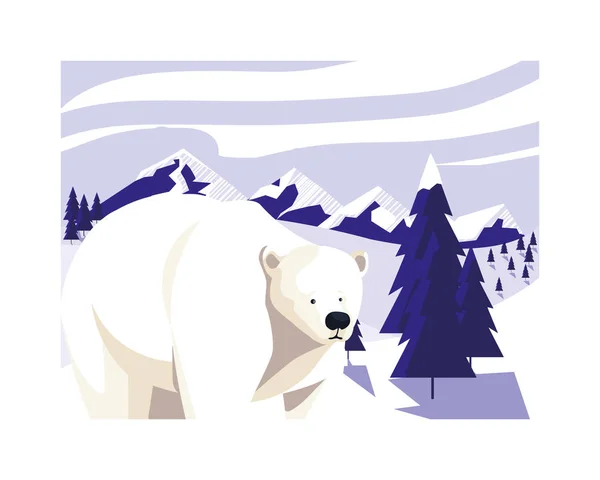 Oso polar en el polo norte, paisaje ártico — Vector de stock