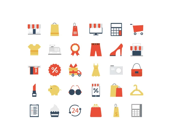 Ensemble d'icônes shopping, e-commerce sur fond blanc — Image vectorielle