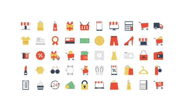 Set di icone shopping, e-commerce su sfondo bianco — Vettoriale Stock