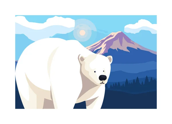 Oso polar en el polo norte, paisaje ártico — Vector de stock