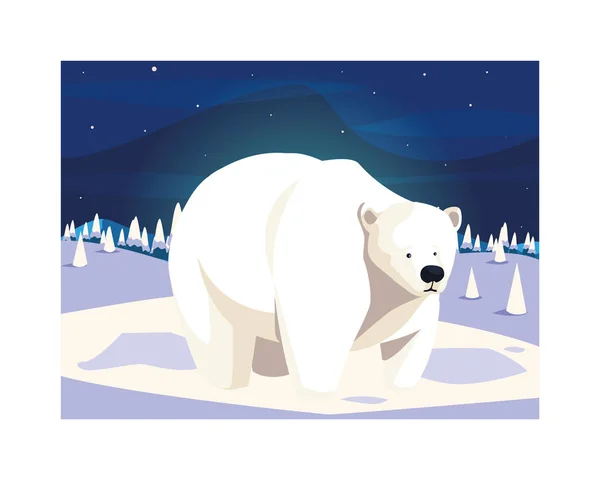 Jegesmedve az Északi-sarkon, sarkvidéki táj — Stock Vector