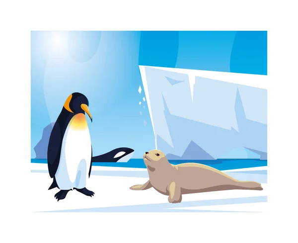 Arctic animals at the north pole, arctic landscape — Stock Vector