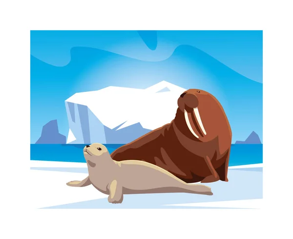Animali artici al polo nord, paesaggio artico — Vettoriale Stock