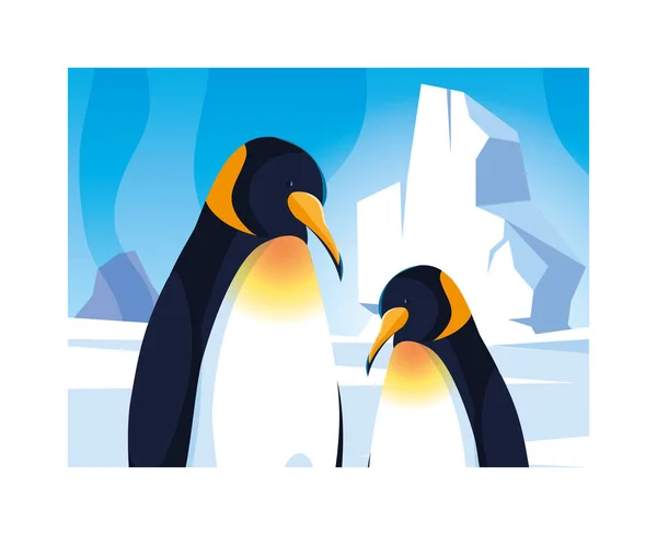 Pinguins no pólo norte, paisagem ártica —  Vetores de Stock