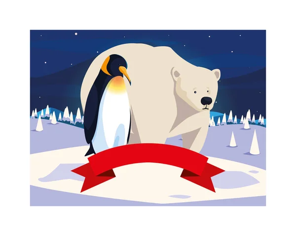 Animales árticos en el polo norte, paisaje ártico — Vector de stock