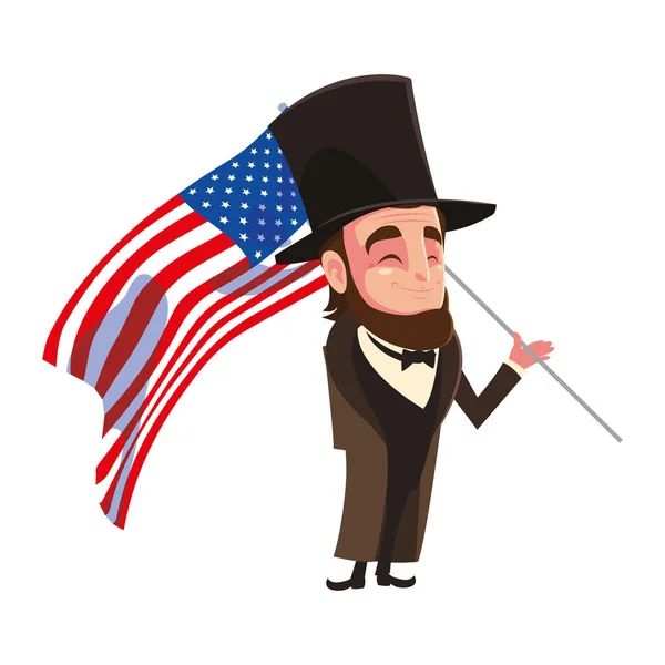 Président abraham lincoln avec drapeau Etats-Unis sur fond blanc — Image vectorielle