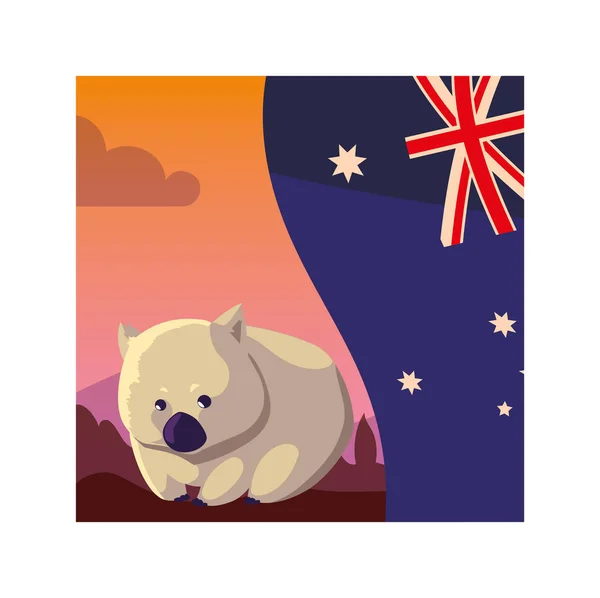 Wombat avec drapeau australien en arrière-plan — Image vectorielle