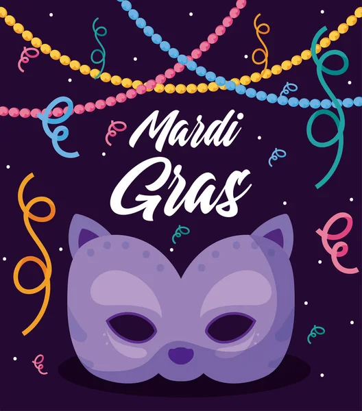 Μάσκα γάτας και κολιέ Mardi gras vector design — Διανυσματικό Αρχείο