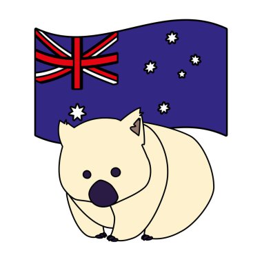 wombat with australian flag in the background